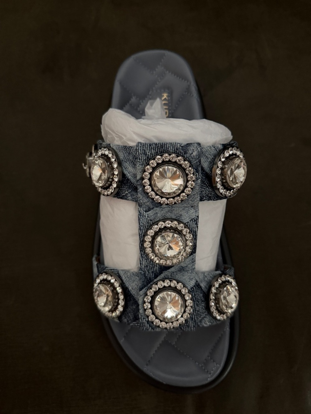 Kurt Geiger Denim Blue Crystal-Embellished Slide Sandals